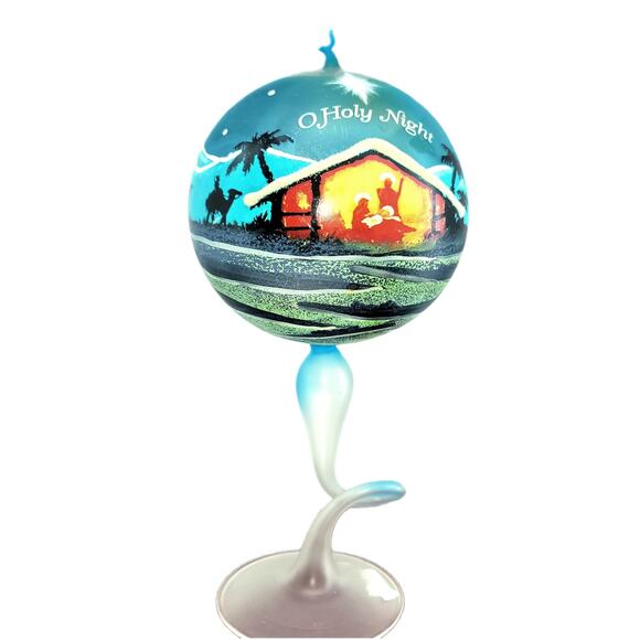 VTG Christmas Nativity Scene Tea Light Hand Blown Painted Glass Frosted - Picture 5 of 6